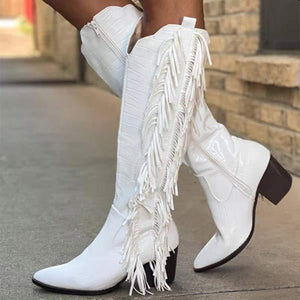 Women'S Chunky Mid Heel Fringe Boots 50565745C