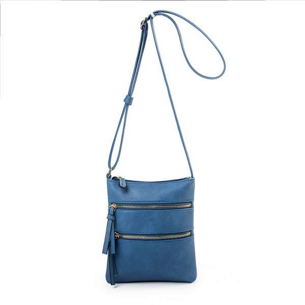 Women'S Multifunctional Pocket Double Zipper Shoulder Bag 64084284C