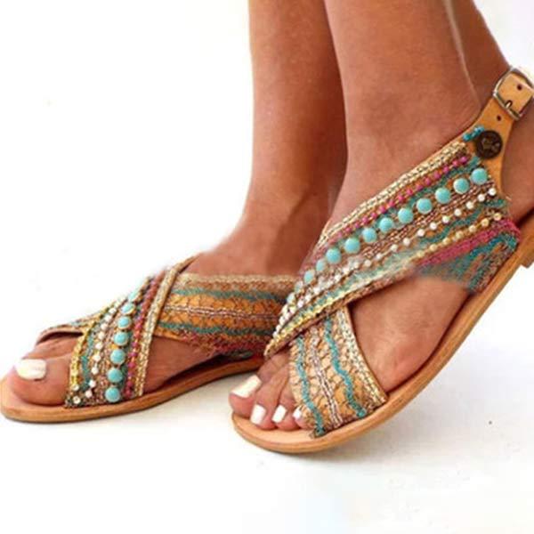 Women'S Ethnic Style Boho Open Toe Flat Sandals 22944322C