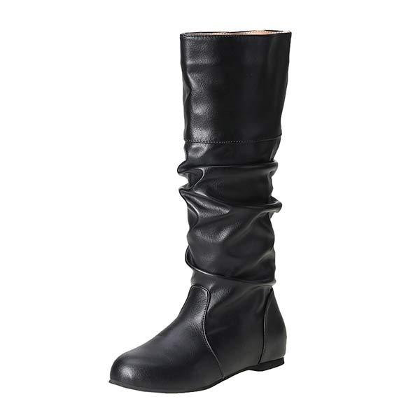 Women'S Autumn And Winter High-Top Flat Pleated Boots 60731263