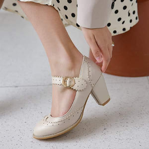 Women'S Chunky Buckle High Heels Mary Jane Shoes 23663111C