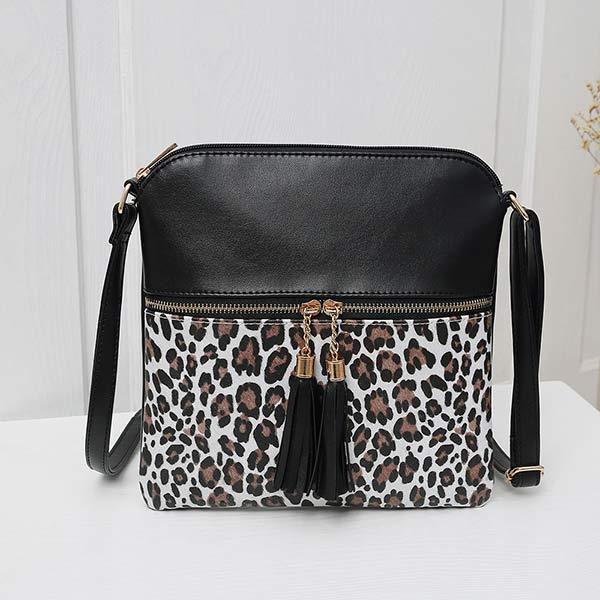 Women'S Contrast Leopard Fringe Bag 57174999C