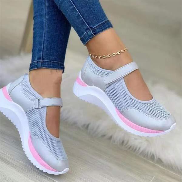 Women'S Round Toe Knit Velcro Platform Shoes 88342453C