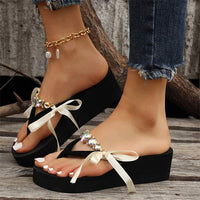 Women'S Flip Flops Bow Knot Wedge Flip Flop Beach Sandals 61452652C