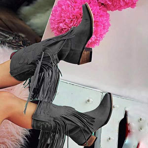 Women'S Vintage Chunky Heel Fringe Boots 83875968C