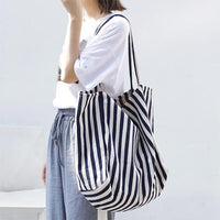 Women's Retro Stripe Large Capacity Shoulder Canvas Bag 43809237C