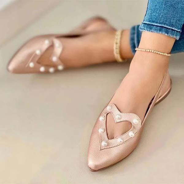 Women'S Pointed Toe Hollow Heart-Shaped Sweet Flat Shoes 32790650C