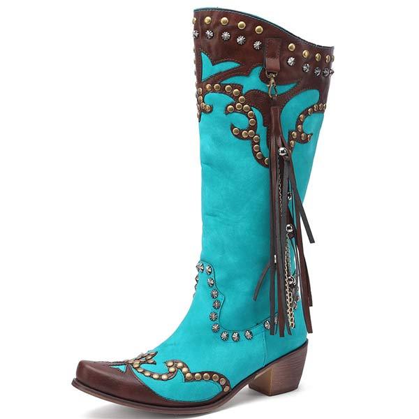 Women'S Embroidered Mid Heel High Boots 42994088C