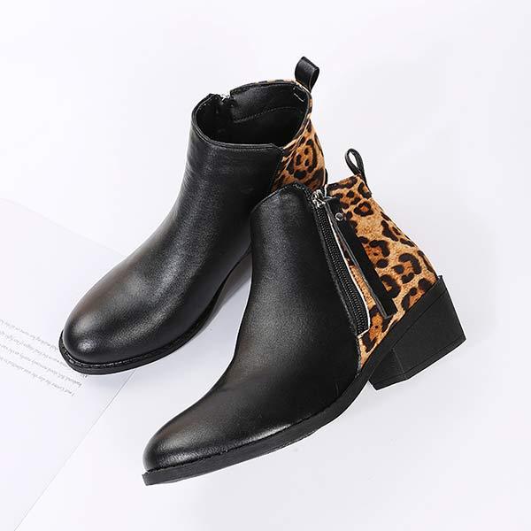 Women'S Leopard Print Chunky Heel Side Zip Ankle Boots 56253060