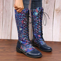 Women'S Ethnic Print Lace Up Side Zip Boots 96837984