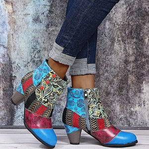 Women'S High Heel Block Heel Print Ankle Boots 98466130