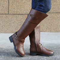 Women'S Autumn And Winter Round Toe Leather Boots 13573583C