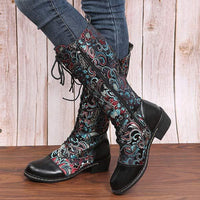 Women'S Ethnic Print Lace Up Side Zip Boots 96837984