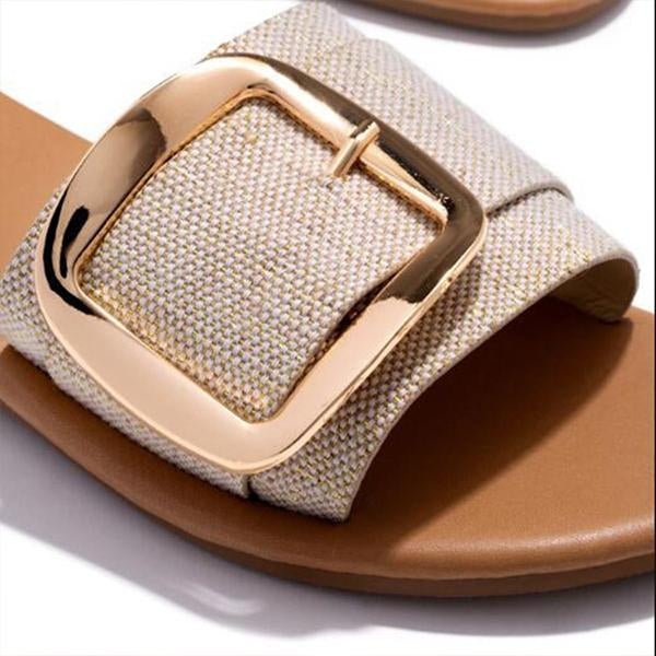 Women's Flat Fish Mouth Square Buckle Slippers 52667672C