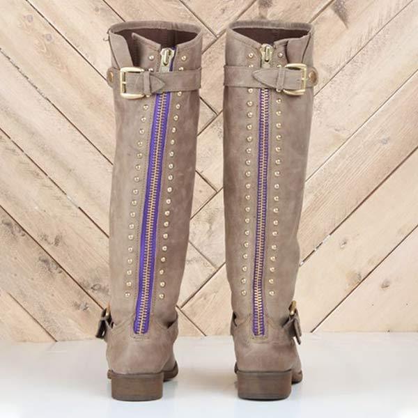 Women'S Solid Flat Stud Tall Boots 28574375C
