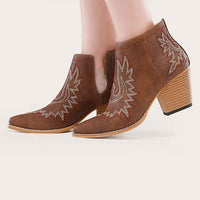 Women'S Short Chunky Heel Vintage Embroidered Fashion Boots 47191749C