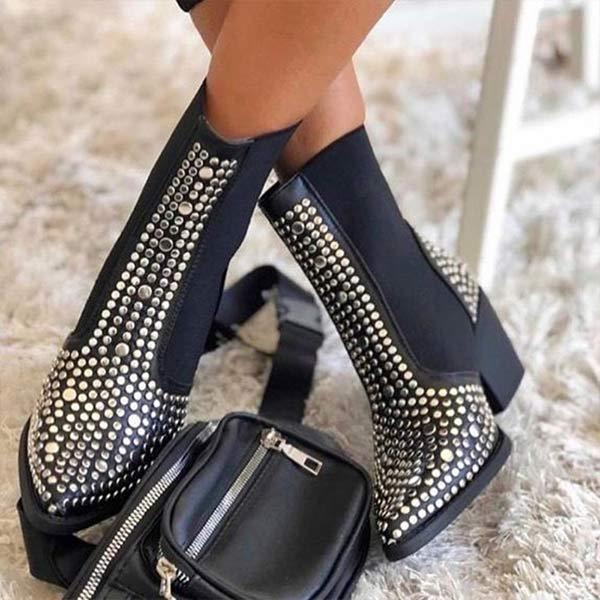 Women'S Pointed Toe Sexy Studded Elastic Booties 02863725C