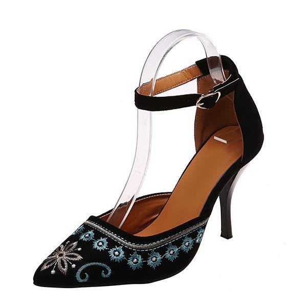 Women'S Pointed Toe Embroidered Stiletto Sandals 59231566C