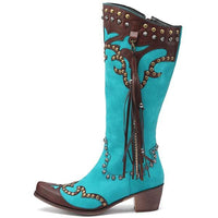 Women'S Embroidered Mid Heel High Boots 42994088C