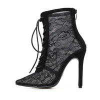Women'S Sexy Pointed Toe Lace Front Lace High Stiletto Sandal Boots 44854427C