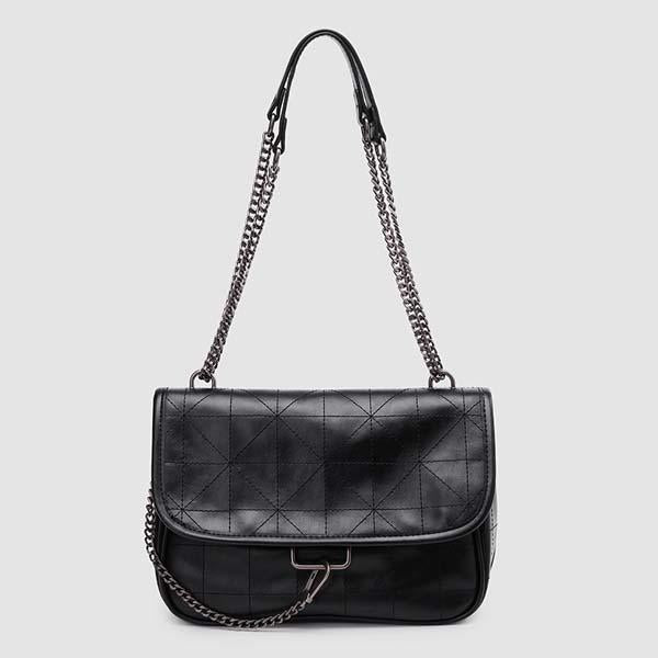 Women's Soft Leather Plaid Chain One Shoulder Crossbody Bag