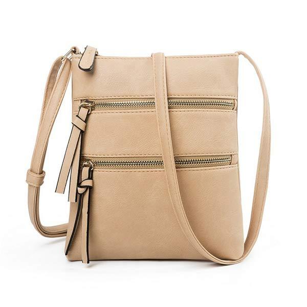 Women'S Multifunctional Pocket Double Zipper Shoulder Bag 64084284C