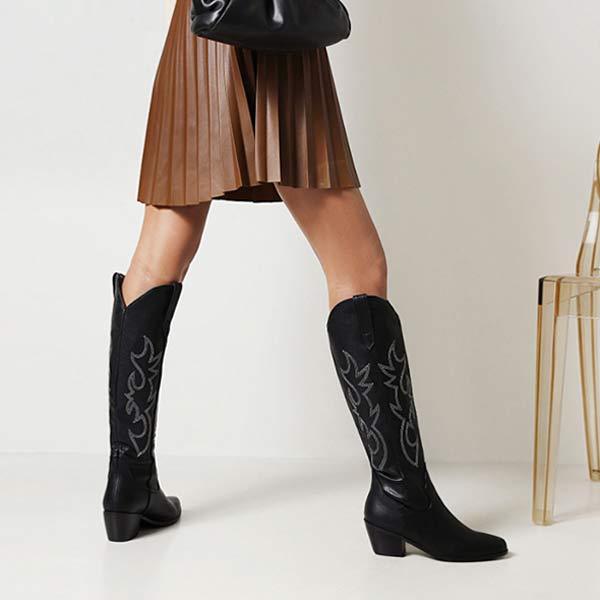 Women'S Mid Heel Embroidered Cavalier Boots 17011928C