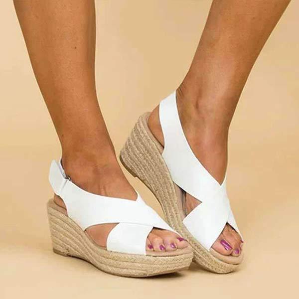 Women'S Hemp Woven Platform Wedge Sandals 73059625C