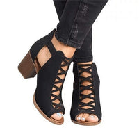 Women'S Chunky Heel Back Zipper Sandals 42597239C