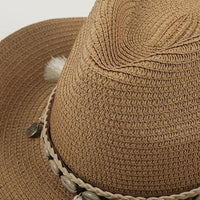 Straw Seashell Tassel Trim Beach Sun Hat 22622221C