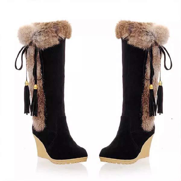 Women'S Rabbit Fur Warm Wedge Snow Boots 17020599C