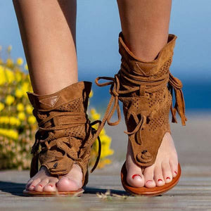 Women'S Retro Flat Tassel Hollow Flip Sandals 16432032C