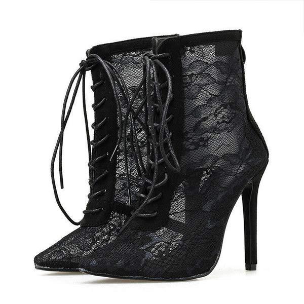 Women'S Sexy Pointed Toe Lace Front Lace High Stiletto Sandal Boots 44854427C