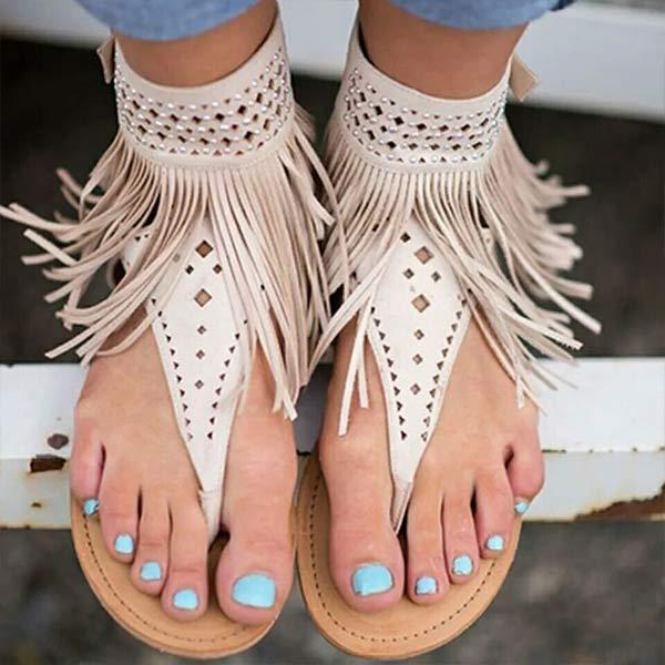 Women'S Tassel Open Toe Flip Flop Flat Sandals 07254285C