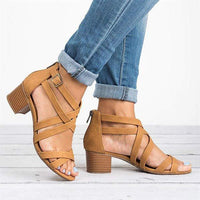 Women'S Chunky Heel Back Zipper Sandals 95324033C