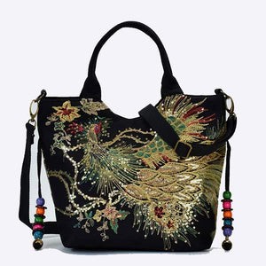 Women'S Peacock Embroidered Tote Bag 77692477C