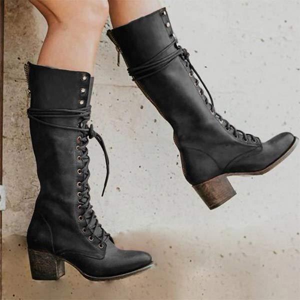 Women'S Vintage Lace-Up Chunky Heel Boots 86647103C