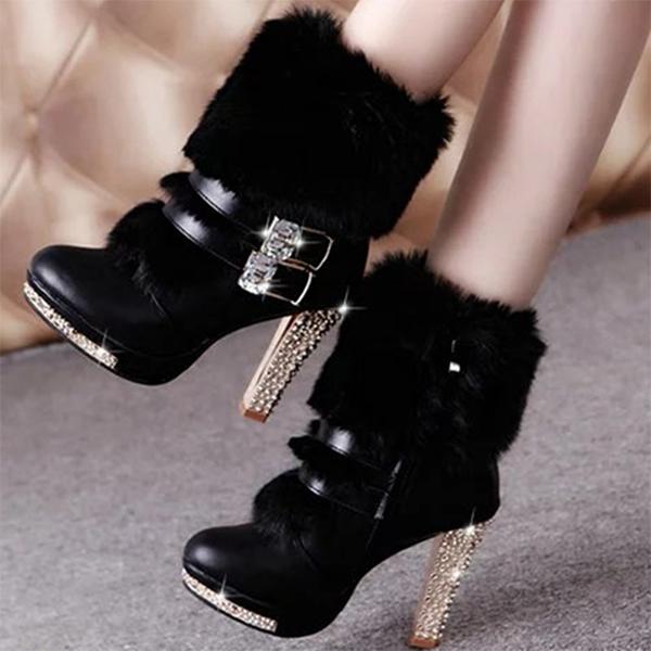women's chunky heel high heel fur integrated snow boots 28872002C