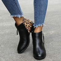 Women'S Leopard Print Chunky Heel Side Zip Ankle Boots 56253060