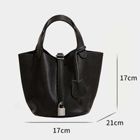 Women's Leather Litchi Pattern Solid Color Bucket Bag