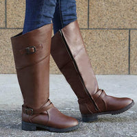 Women'S Autumn And Winter Round Toe Leather Boots 13573583C